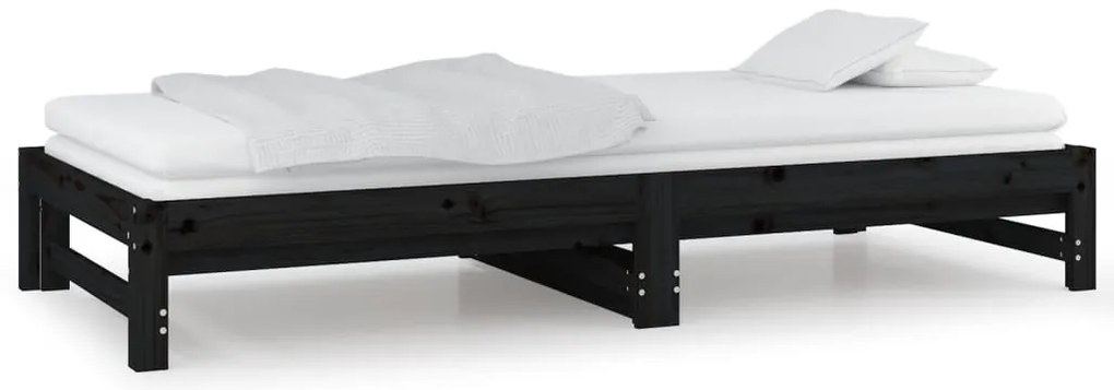 Sofá-cama de puxar 2x(90x200) cm pinho maciço preto