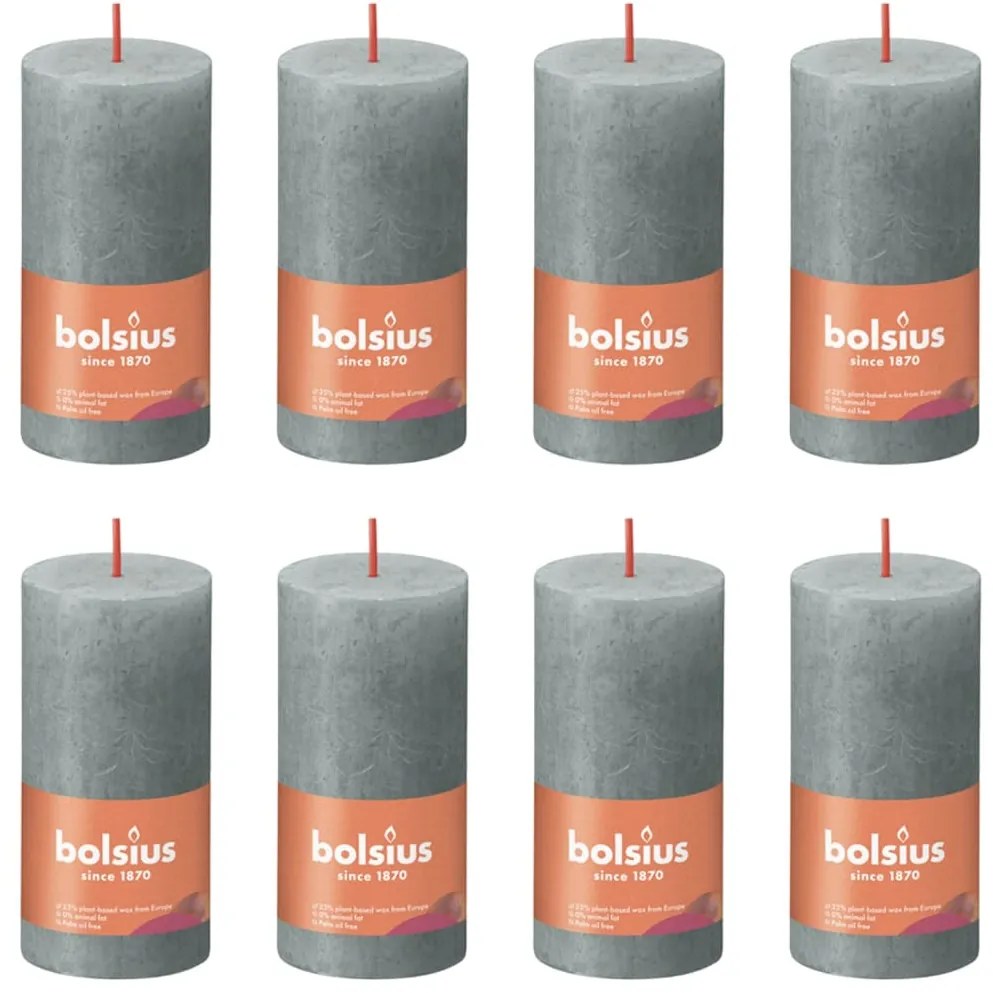 440804 Bolsius Velas rústicas cilíndricas Shine 8pcs 100x50mm verde eucalipto