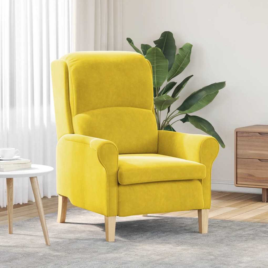 vidaXL Poltrona Amarela Amarelo Têxtil, Madeira Padrão Poltrona Amarela