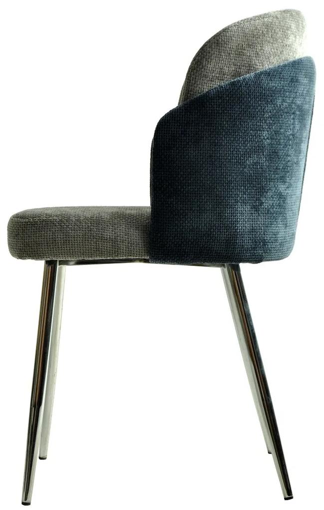 Conjunto 2 Cadeiras DRESDE, cromada, tecido de chenilla azul e cinza claro