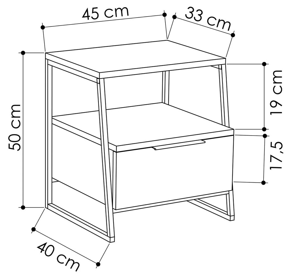 Mesa de Cabeceira "Pal" – 45x50x41 cm – Carvalho e Preto – Design Mode