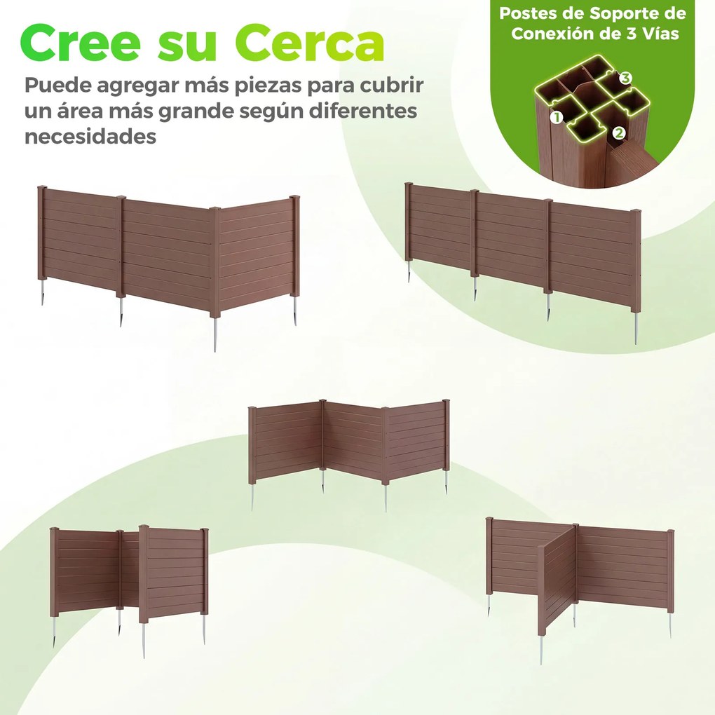Conjunto com 3 painéis e privacidade para exterior e estacas metálicas 122 x 95 cm, em formato reto ou em U; cobertura para caixote do lixo, Castanho