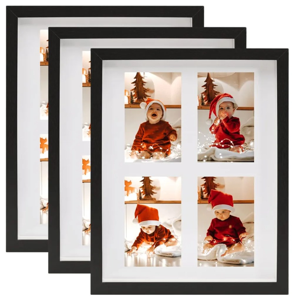332746 vidaXL Molduras 3D 3 pcs 28x35 cm para foto de 4x(10x15 cm) preto
