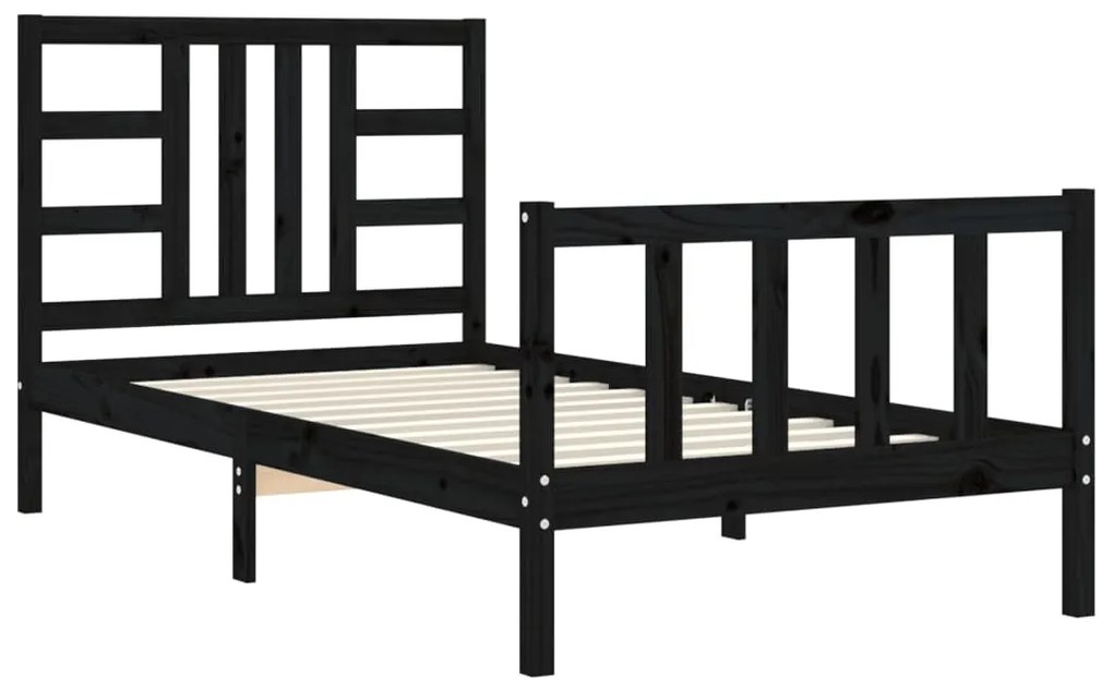 Estrutura de cama com cabeceira 90x200 cm madeira maciça preto