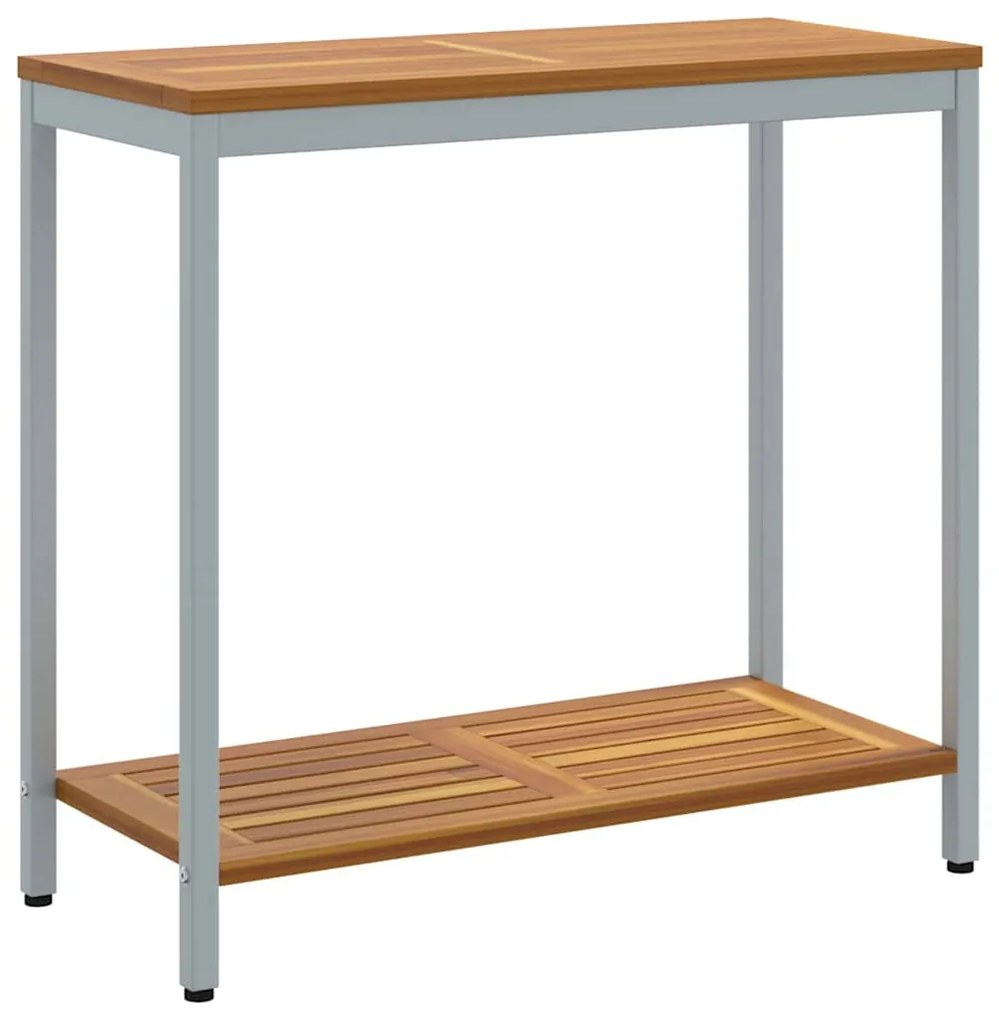 Mesa de Exterior Natural e Cinza 35x80x75 cm em Madeira Sólida e Aço