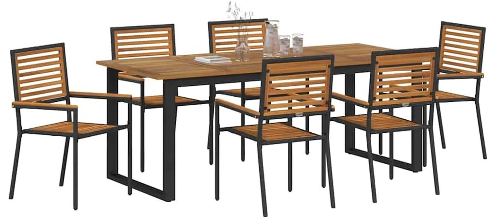 Conjunto de Jantar para Jardim 7 pcs Preto 200 x 90 x 75 cm