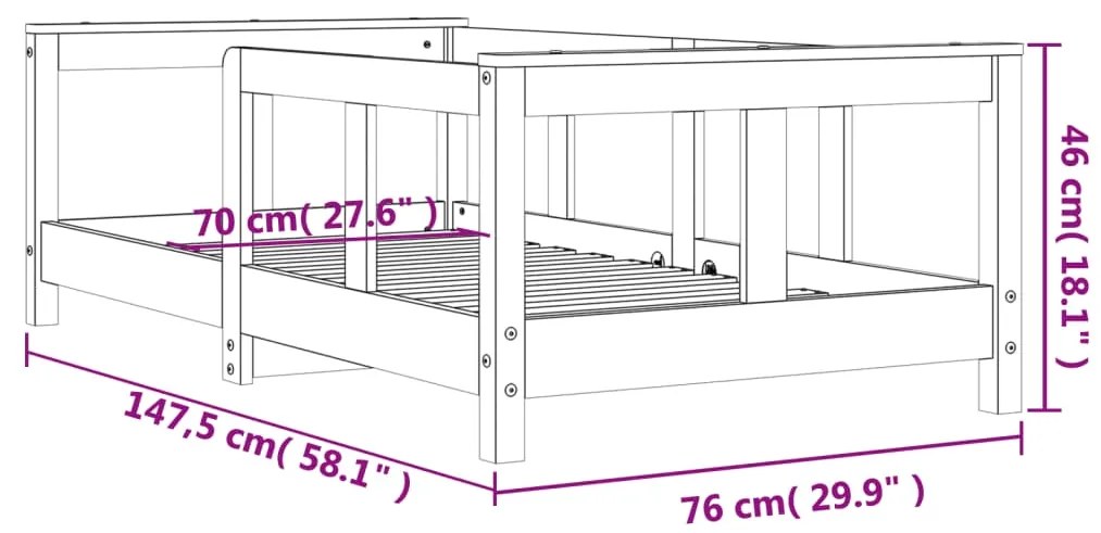 Estrutura de cama infantil 70x140 cm pinho maciço