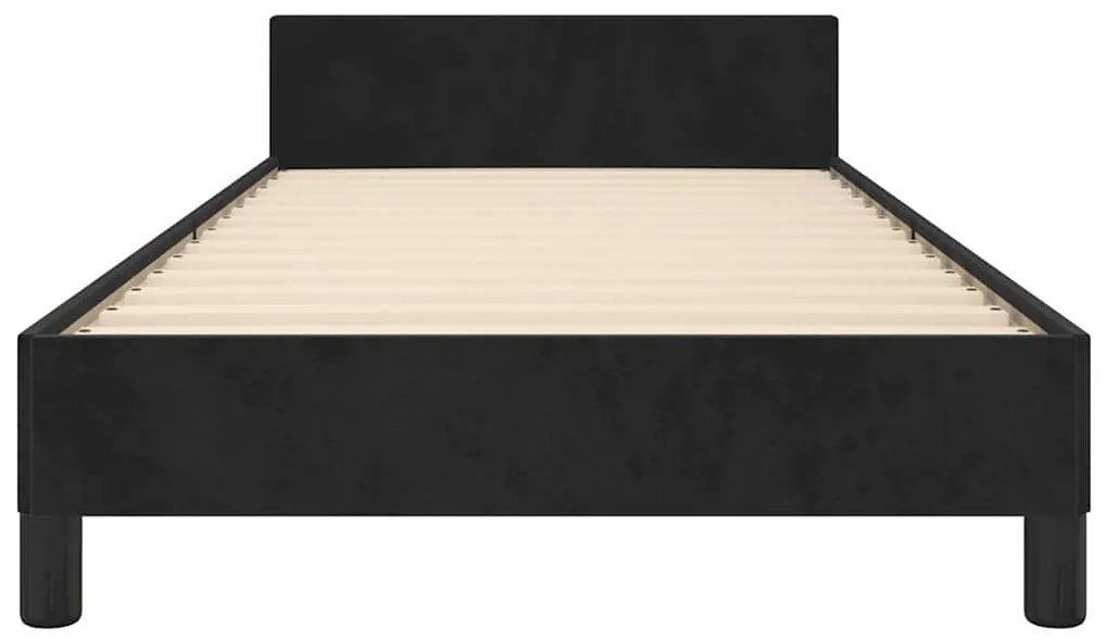 Estrutura cama c/ cabeceira sem colchão veludo 90x190 cm preto