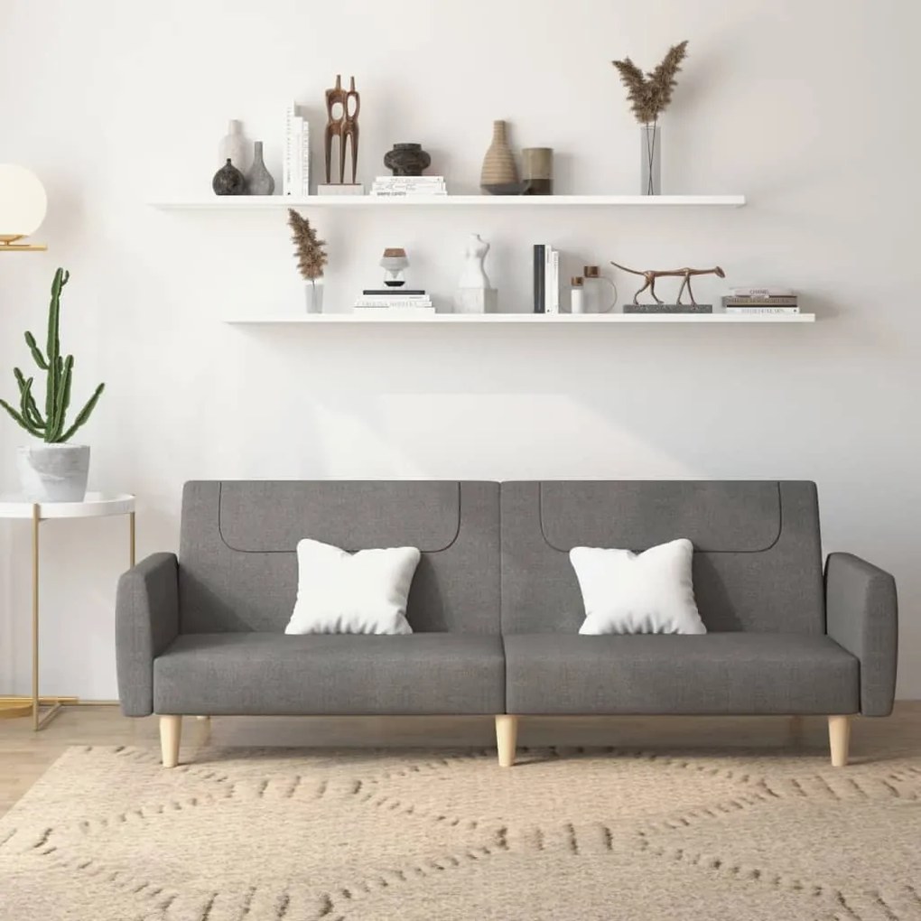 337404 vidaXL Sofá-cama de 2 lugares tecido cinzento-escuro