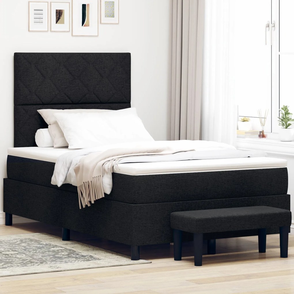 Cama Box com colchão e banco preto 120x200 cm tecido