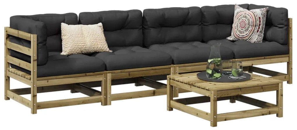 vidaXL 5 pcs conjunto sofás de jardim c/ almofadões pinho impregnado