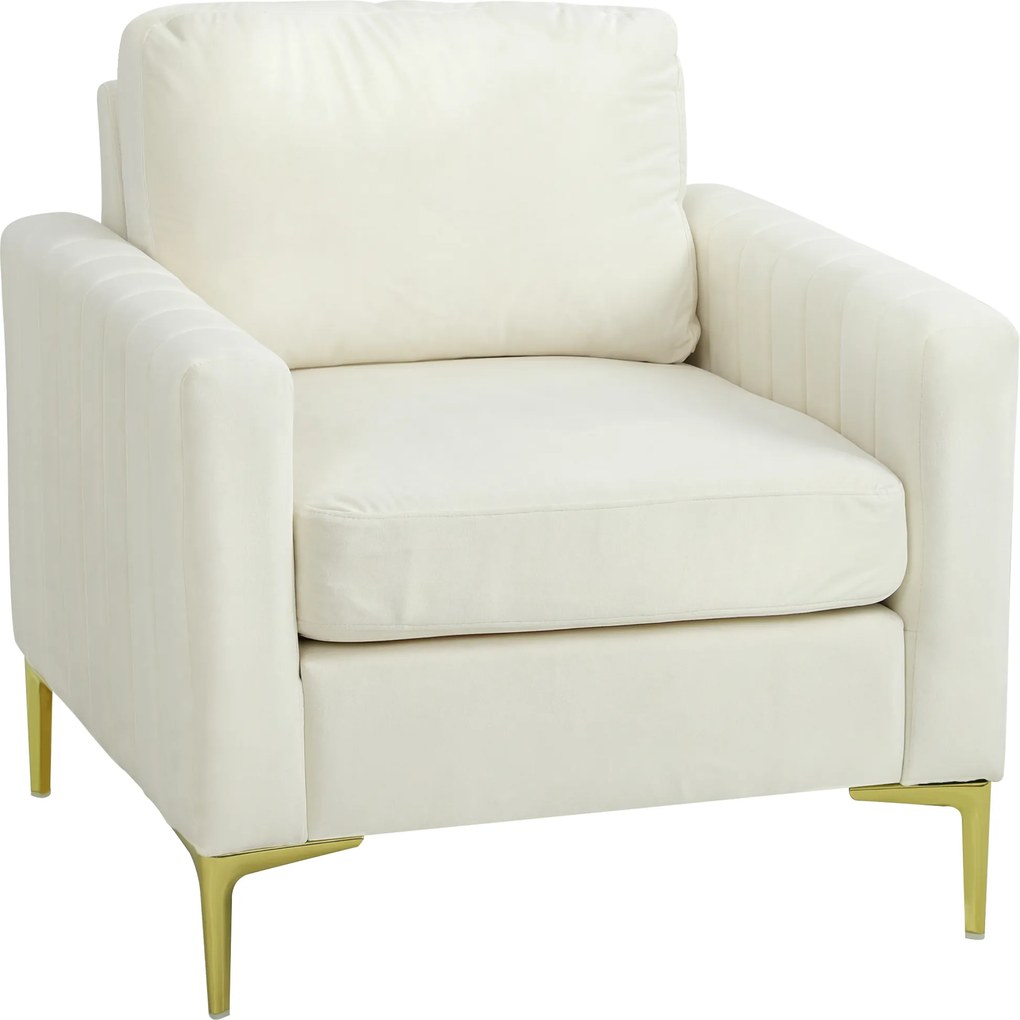 HOMCOM Poltrona de Sala Estofada em Veludo Acolchoamento Espesso Assento Amplo Apoio de Braços Almofada 81x77x81 cm Creme | Aosom Portugal