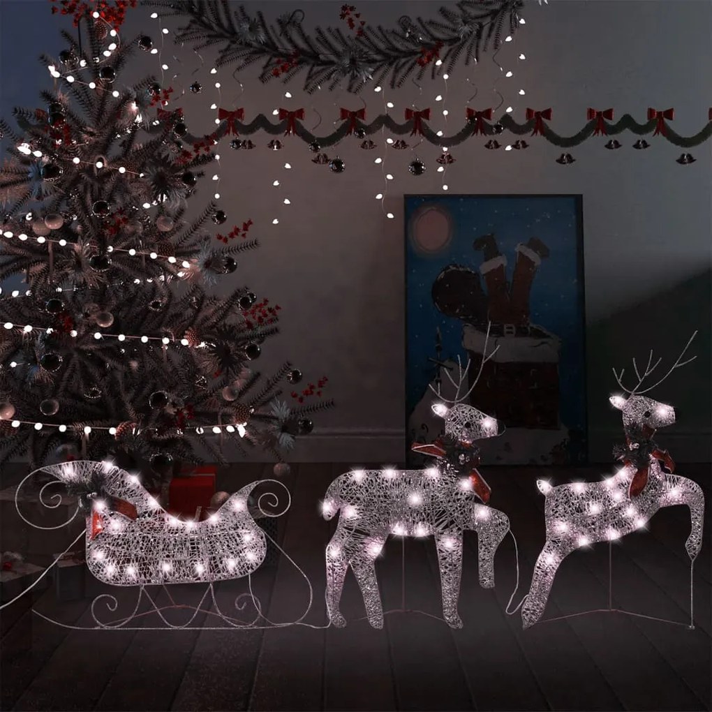 289977 vidaXL Decoração de Natal renas/trenó de exterior 60 luzes LED dourado