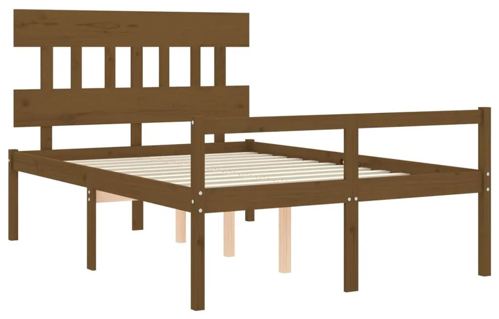 Estrutura cama cabeceira 140x190 cm madeira maciça castanho-mel