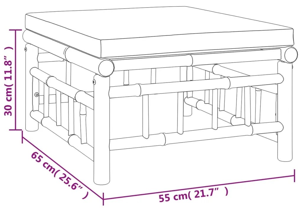 4 pcs conjunto lounge de jardim bambu c/ almofadões branco nata