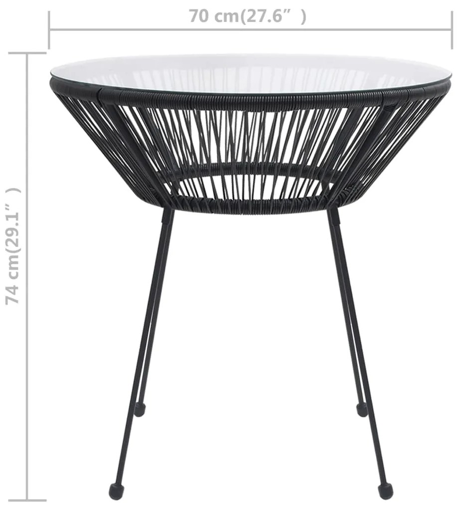 Mesa de jantar para jardim Ø70x74 cm vime e vidro preto
