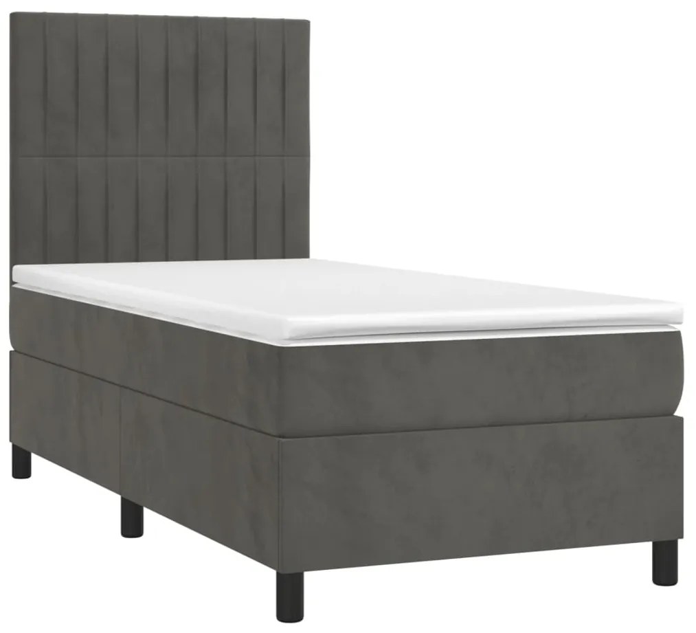 Cama box spring c/ colchão/LED 90x200 cm veludo cinzento-escuro