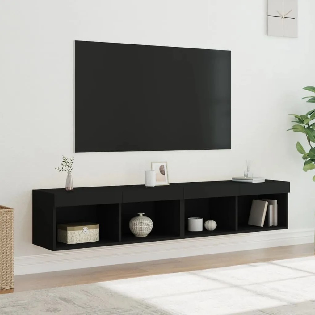 vidaXL Móveis de TV com luzes LED 2 pcs 80x30x30 cm preto