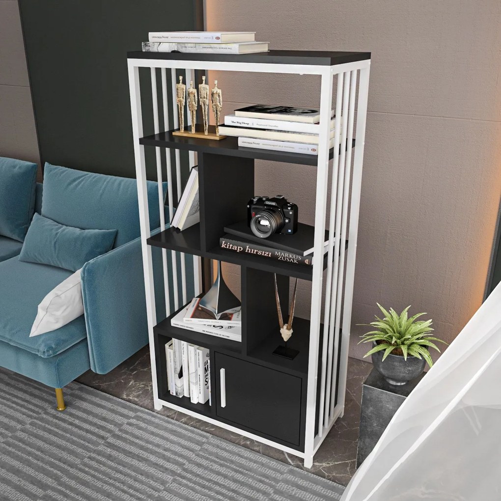 Estante Valero – Preto e Branco – 60 cm x 120 cm x 29,6 cm