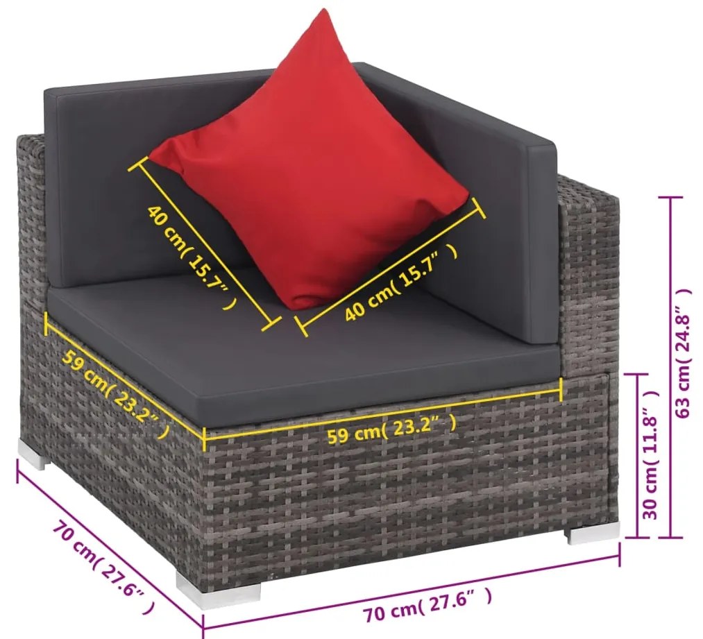 Conjunto de lounge de jardim com 8 peças e almofadas, vime sintético,