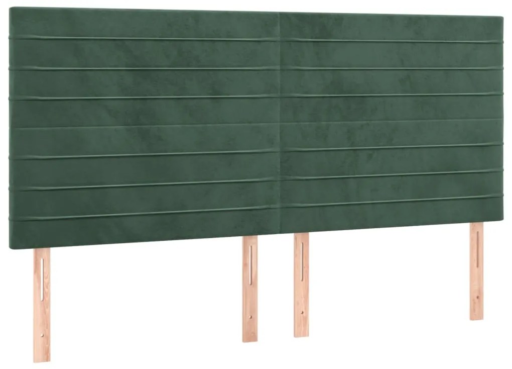 Cabeceira de cama c/ LED veludo 160x5x118/128 cm verde-escuro