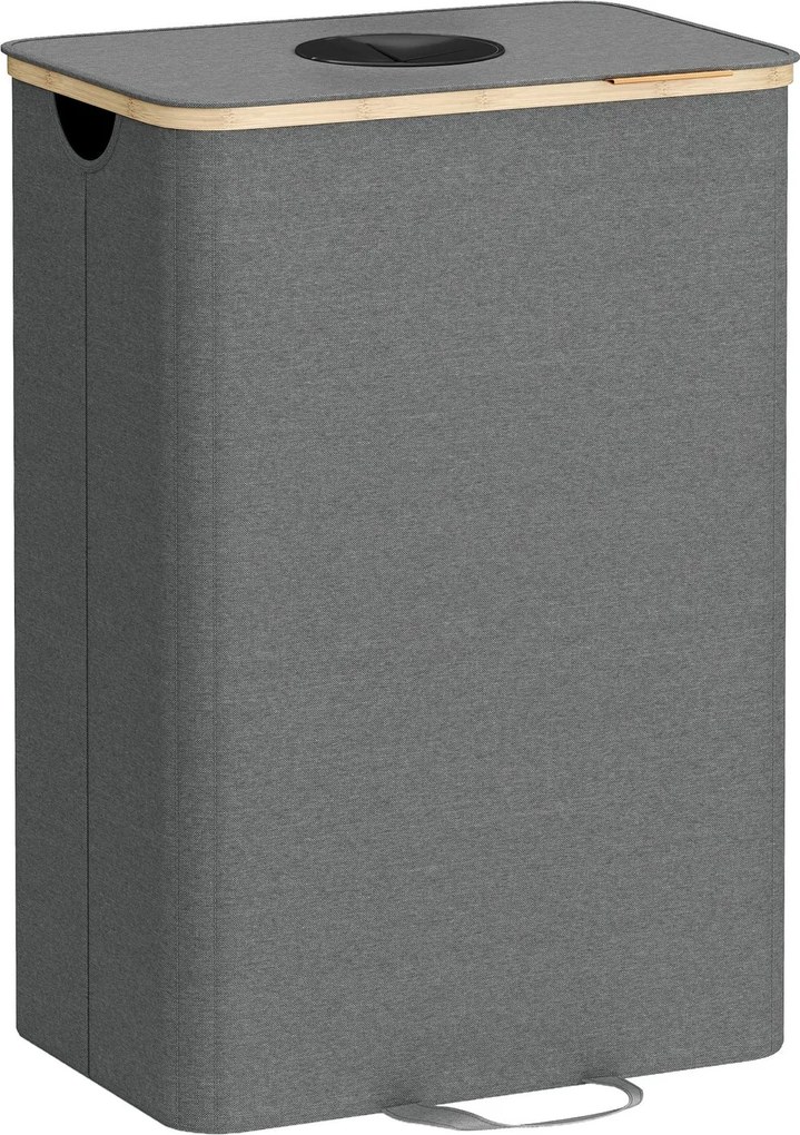 Caixote lixo para garrafas 100 L, recipiente de reciclagem com tampa e saco interior 42 x 32,5 x 70,5 cm cinza-bege