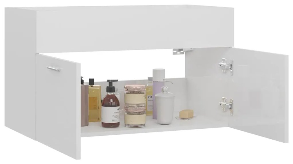 Armário lavatório derivados de madeira branco brilhante