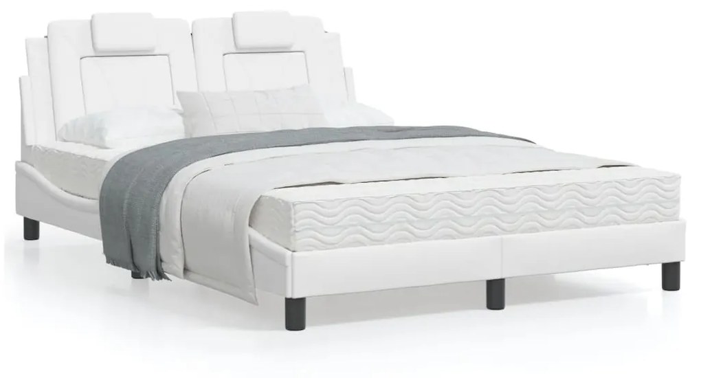 vidaXL Estrutura de cama c/ luzes LED 120x200 cm couro artif. branco
