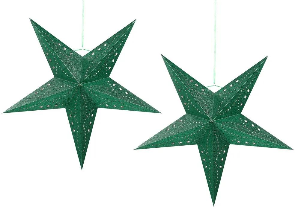 Conjunto de 2 estrelas de papel com LED em verde brilhante 60 cm MOTTI Beliani