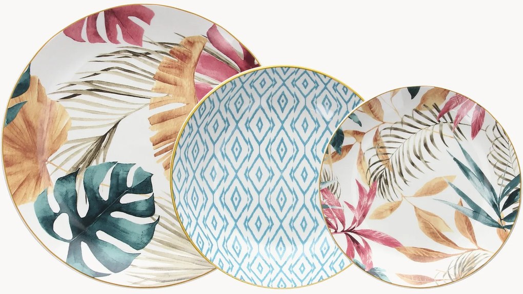 Conjunto de loiça em porcelana Madison Tropical Rose, 6 pessoas, conjunto de 18
