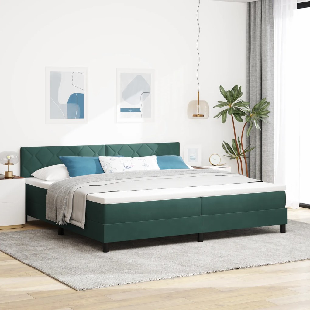 Cama Box com Colchão vidaXL Verde Escuro 200x200 cm Veludo