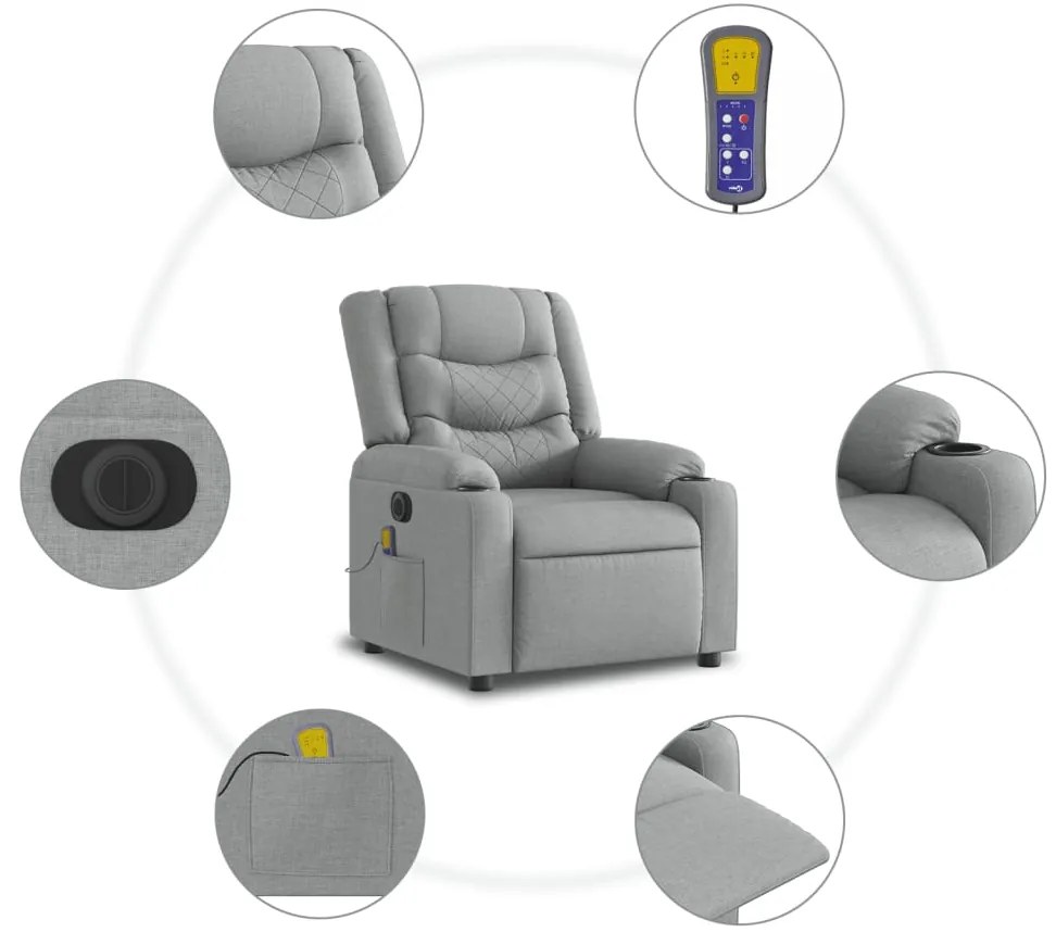 Poltrona de massagens reclinável elétrica tecido cinzento-claro