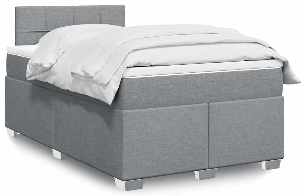 Cama boxspring com colchão 120x190 cm tecido cinzento-claro