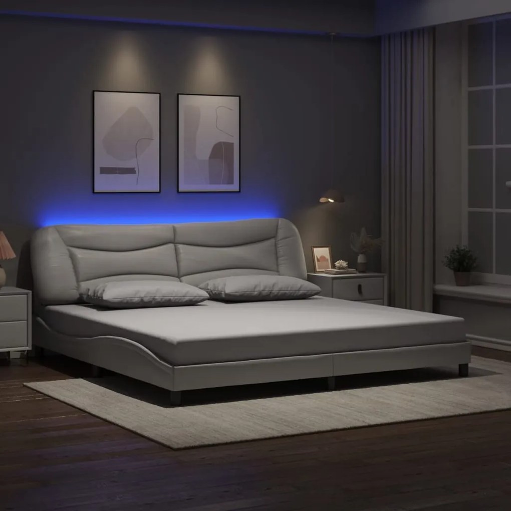 vidaXL Estrutura cama c/ luzes LED 200x200 cm couro artificial branco