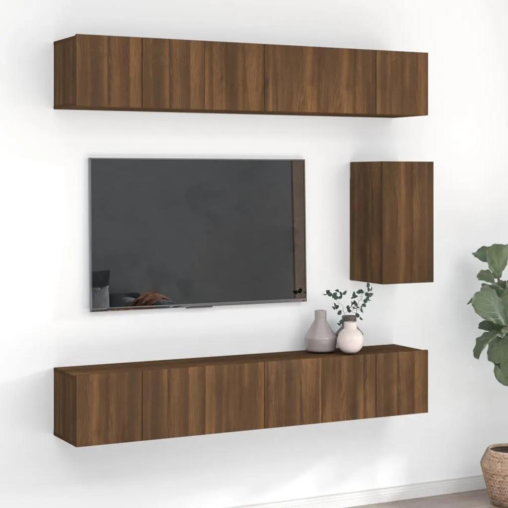 Conjunto móveis de TV 7pcs madeira processada carvalho castanho