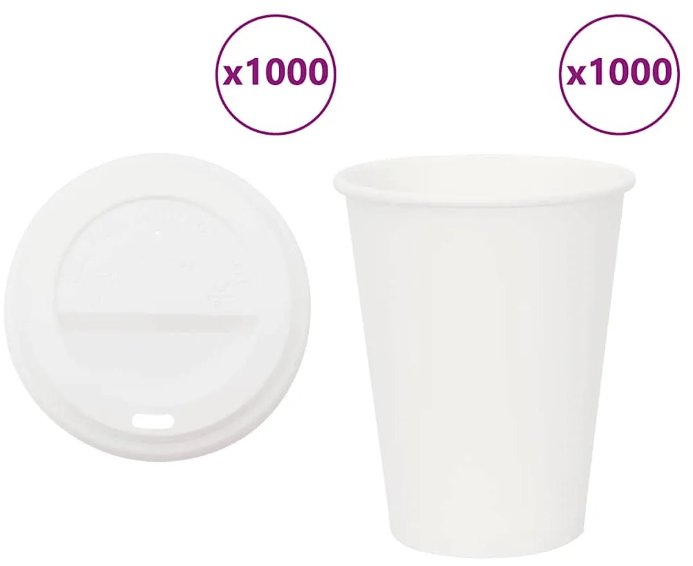 vidaXL Copos de café de papel com tampas 1000 pcs 12oz 300ml