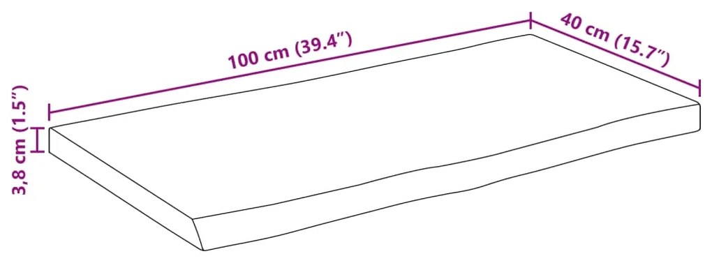 Tampo de mesa c/borda viva 100x40x3,8cm mangueira áspera maciça