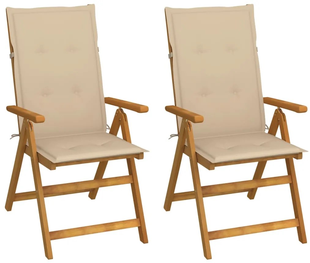 vidaXL Cadeiras jardim reclináveis c/ almofadões 2 pcs acácia maciça