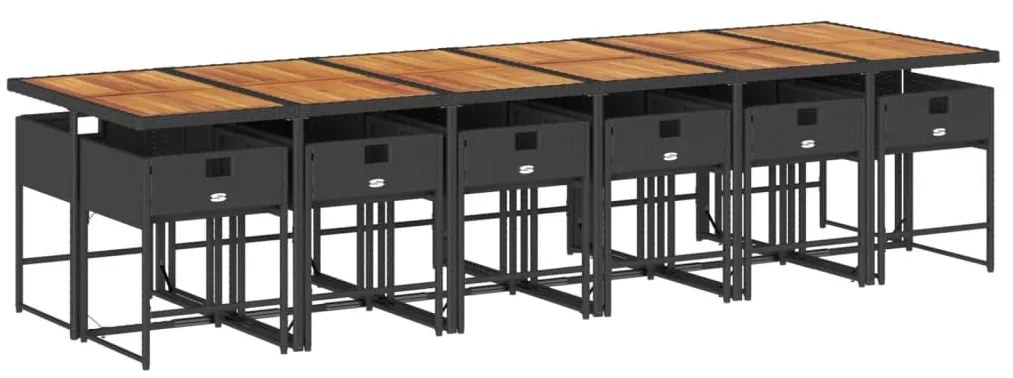 13 pcs conjunto de jantar p/jardim com almofadões vime PE preto