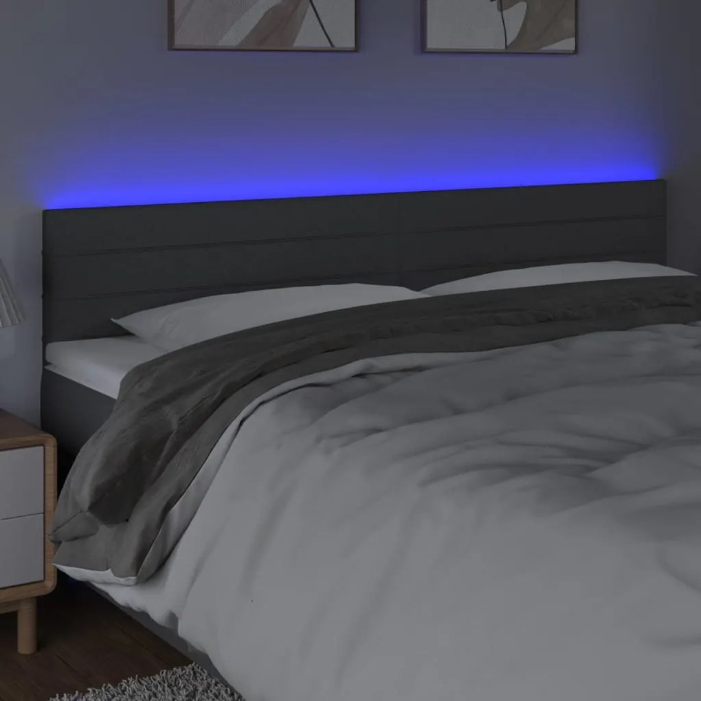 Cabeceira de cama c/luzes LED tecido 160x5x78/88cm cinza-escuro