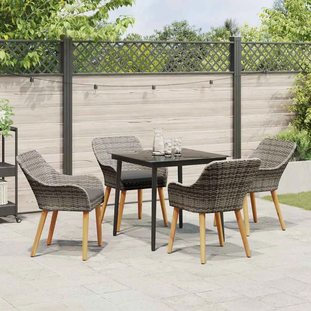 Conjunto de Jantar de Jardim de 5 Peças Cinza em Rattan Sintético