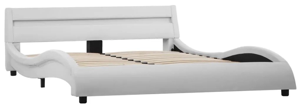 Estrutura de cama com LED 140x200 cm couro artificial branco