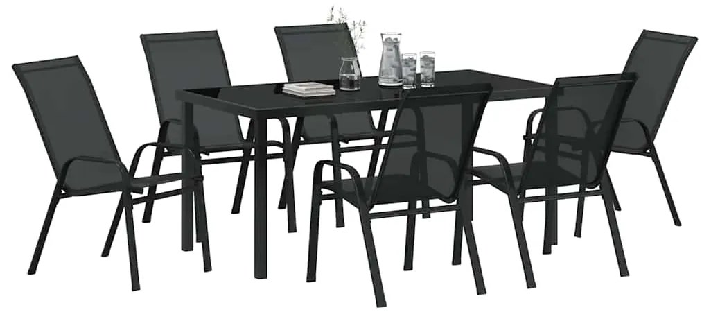 Conjunto de Jantar de Jardim com 7 Peças, Preto, Textilene e Aço