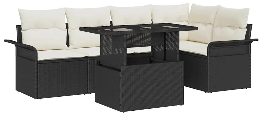 vidaXL Conjunto de Sofá de Jardim Modular com 6 Peças e Almofadas Pretas