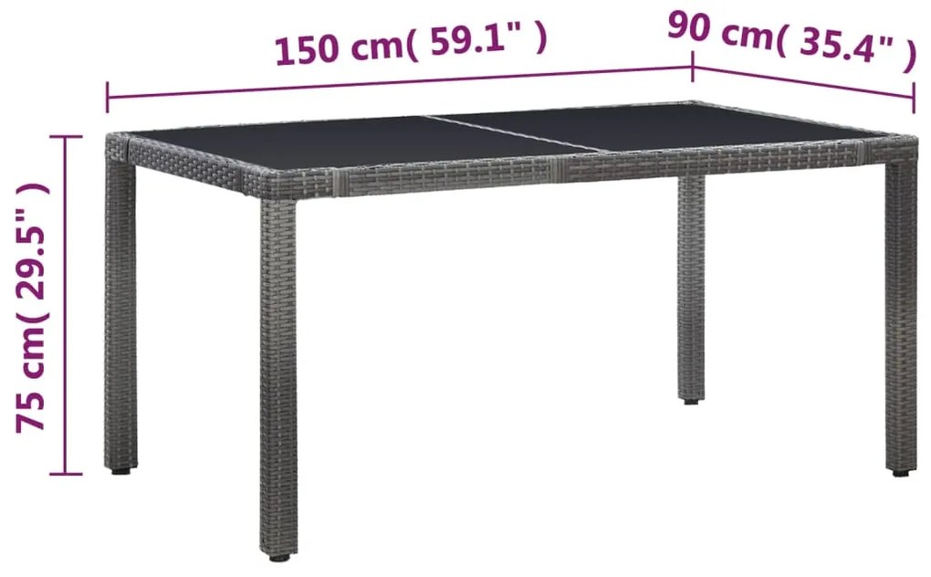 7 pcs conjunto de jantar para exterior vime PE cinzento