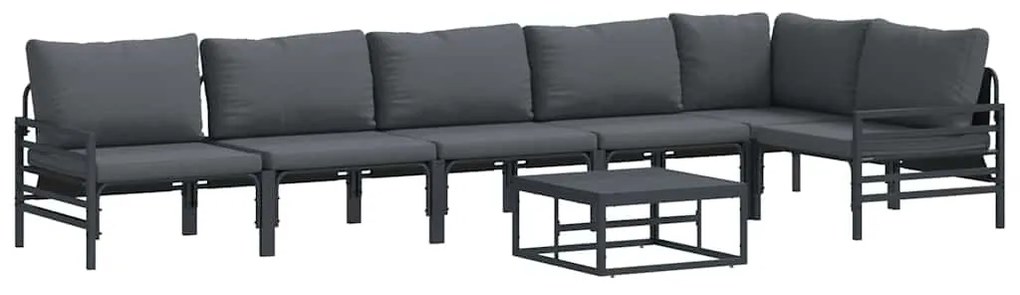 Conjunto de Sofá de Jardim 7 pcs Cinzento-escuro Aço
