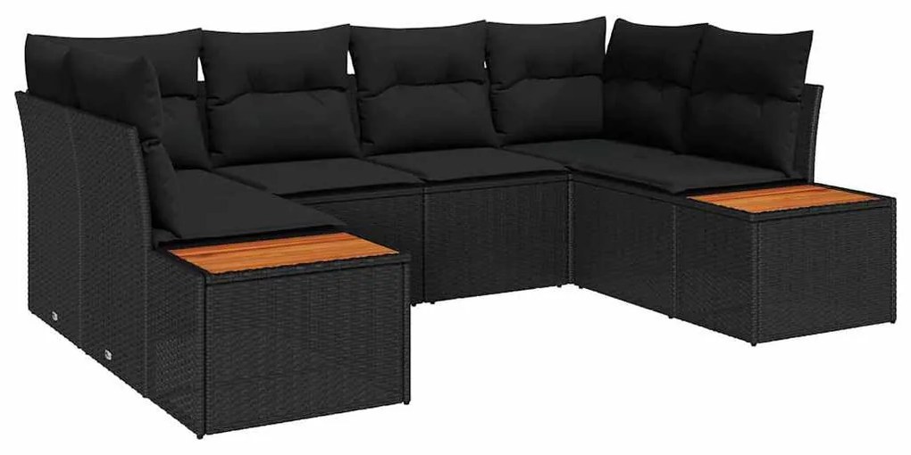 Conjunto de Sofá de Jardim de 6 Peças com Almofadas Preto Rattan