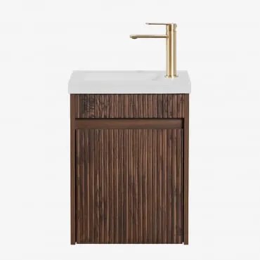 Conjunto De Móvel De Casa De Banho Suspenso Em Madeira Com Lavatório Integrado Narek Madeira Escura & Sem Espelho & Dourado - Sklum