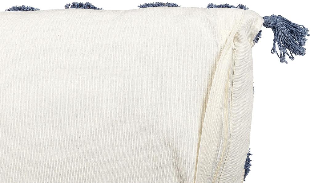 Almofada decorativa tufada em algodão creme e azul 45 x 45 cm JACARANDA Beliani
