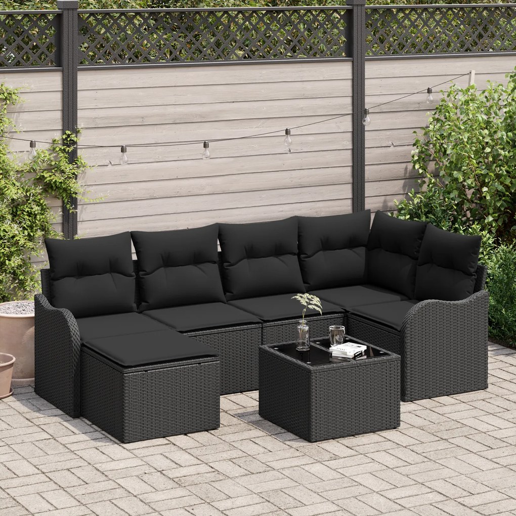 vidaXL Conjunto de Sofá para Jardim de 7 Peças com Almofadas Vime Poly Beige